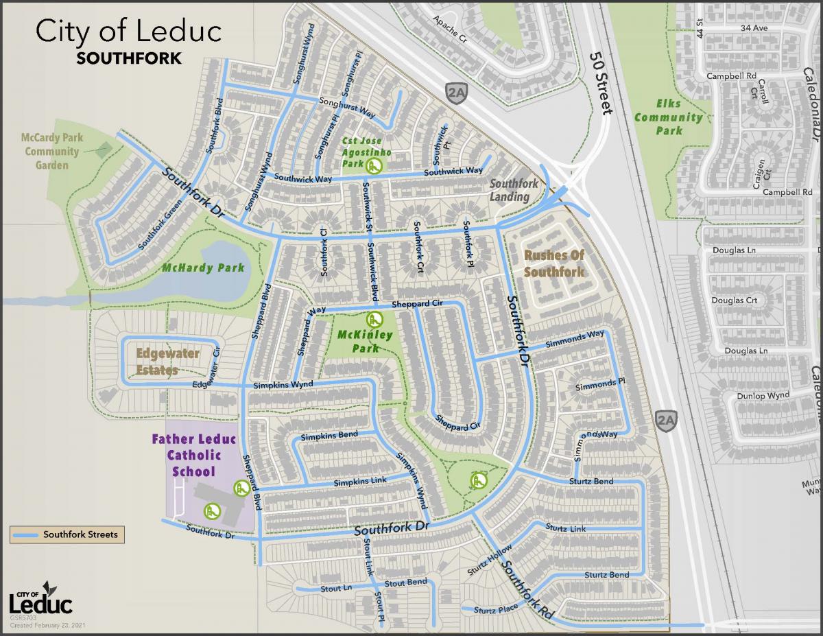 map of southfork community in Leduc