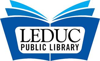 http://Logo%20of%20Leduc%20Public%20Library%20featuring%20an%20open%20book%20design%20in%20blue%20with%20LEDUC%20PUBLIC%20LIBRARY%20text%20in%20the%20center.