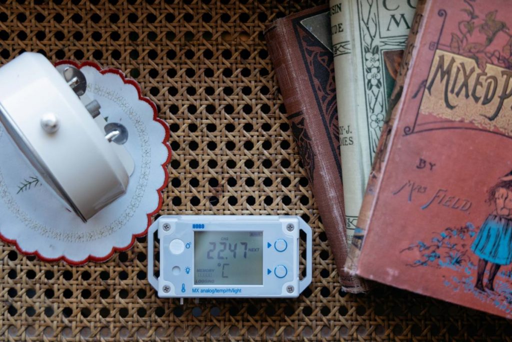 Environmental monitoring equipment laid out on a desk
