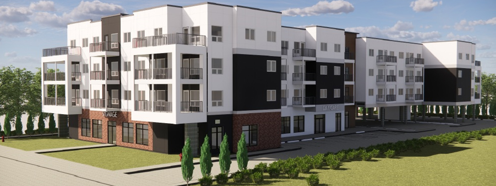 3D rendering of the Wahkohtowin housing project in Leduc.