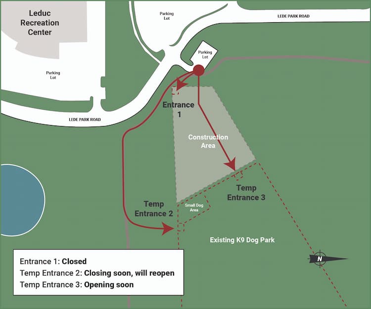 Map of the alternative entrance at the K9 Off-Leash Dog Park